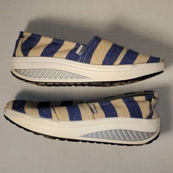 Minika Canvas Shoes Wedge Stripe Slip On Navy Cream Women's Size 10 WOMAN'S - Picture 7 of 12